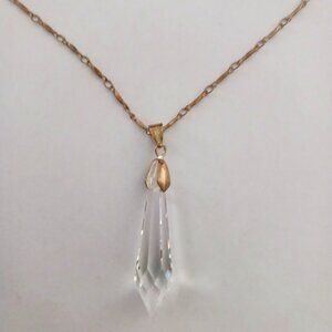 Crystal Dangle Gold Chain Pendent Necklace 18" Teardrop Magic Whimsical Gemstone